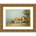 thumbnail image 1 of Gari Melchers 24x18 Gold Ornate Framed and Double Matted Museum Art Print Titled - Landscape with a Cow and a Herdsman Resting, 1 of 4