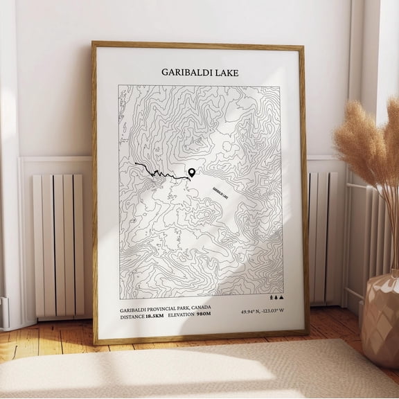 Garibaldi Lake Hiking Map Print, BC Canada Topographic Trail Poster, British Columbia Hiker Gift, Minimalist Outdoor Adventure Wall Art, Poster Only