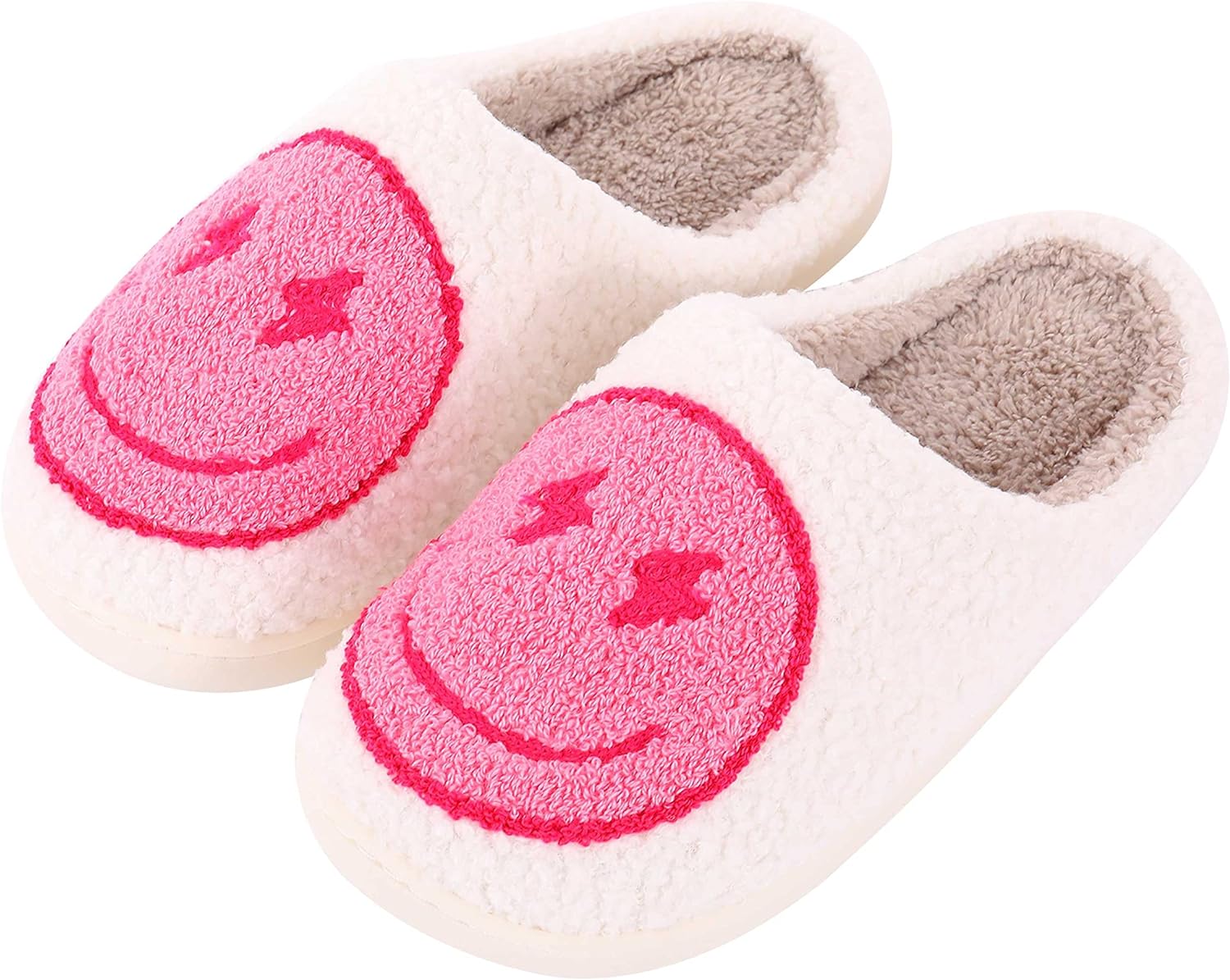 Gariich Retro Lightning Bolt Smile Face Slippers Soft Plush Comfy Warm