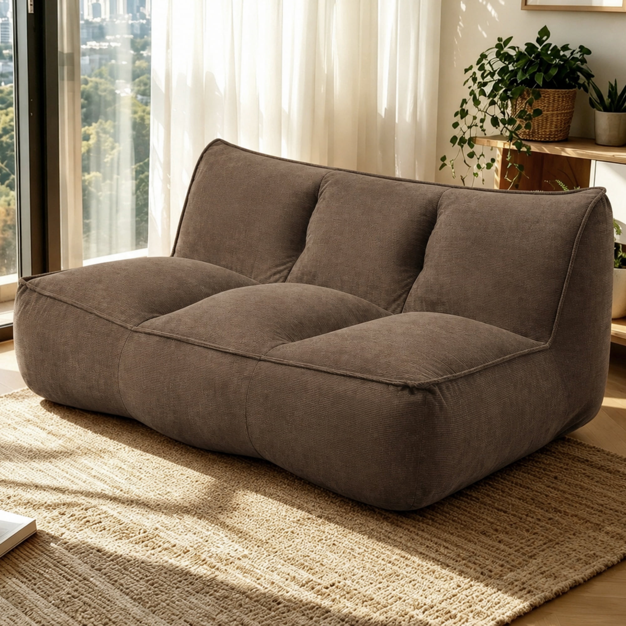 Garitin Bean Bag Sofa and Double Togo Floor Couch 53 Inch, Corduroy Lounger for Living Room Bedroom Dorm, Brown