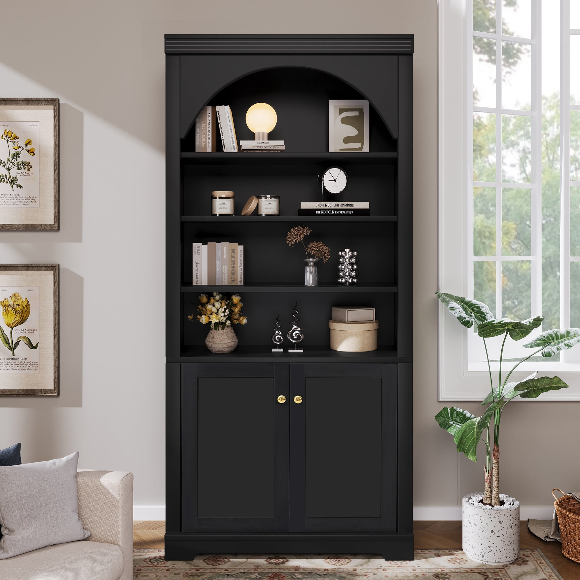 Garitin Bookshelf and Tall Display Bookcase 70.8 Inch, Storage Cabinet with LED Lights and Adjustable Shelves for Living Room Office, Black