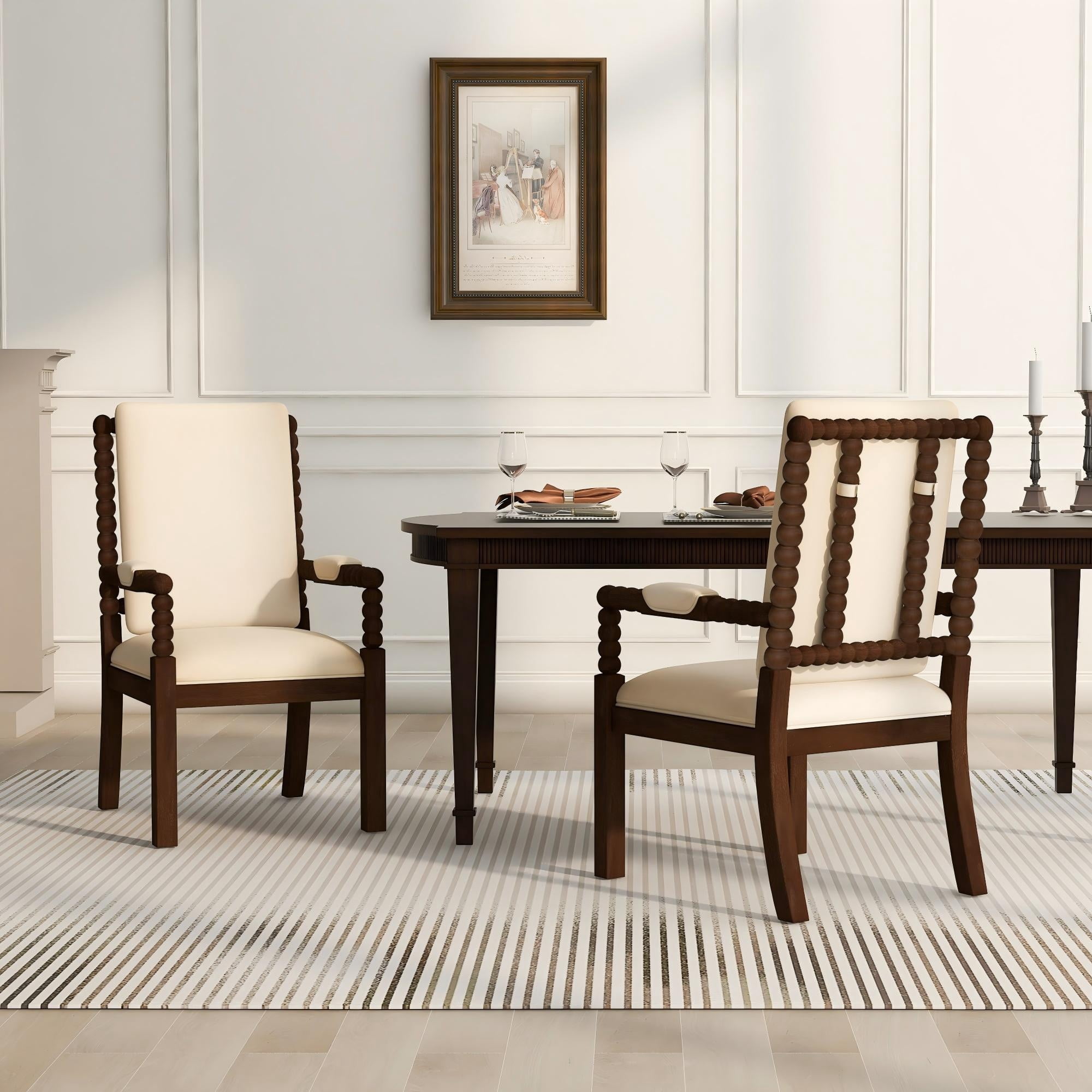 Garitin Dining Chair Set of 2 and Rubber Wood Side Chairs, Fabric Upholstered Seating with Ergonomic Backrest for Kitchen and Dining Room, Walnut