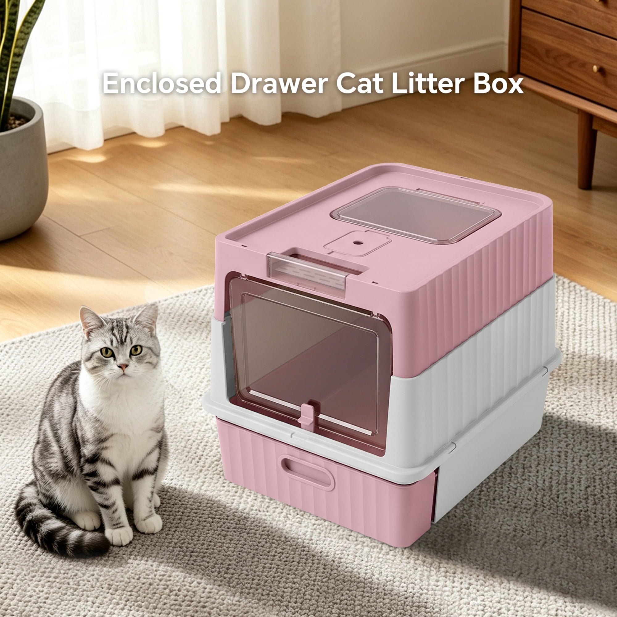 Garitin Enclosed Drawer Cat Litter Box, Front‑Entry Top‑Exit Anti ...