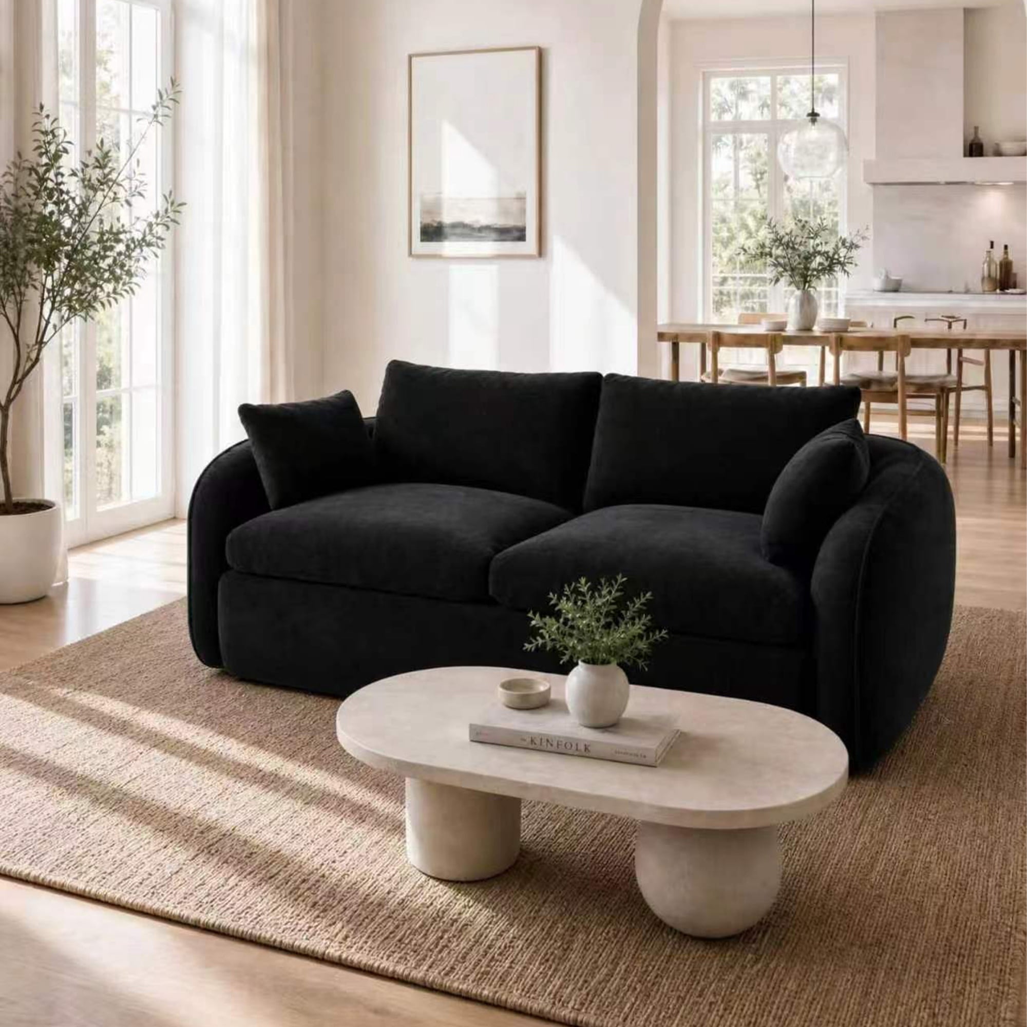 Garitin Loveseat Sofa and Two Seater Couch 78.7 Inch, Foam Filled Suede Fabric Living Room Furniture for Apartment, Black