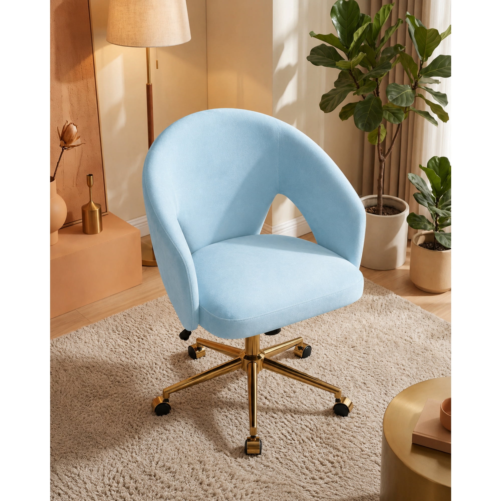 Garitin Office Chair and Ergonomic Swivel Desk Chair 23.6 Inch, Comfortable Seating with Memory Foam Cushion for Home Bedroom, Blue