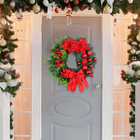 Garland*1 Christmas Fall Wreaths for Front Door Indoor Outdoor Thanksgiving Wreath Christmas Wreaths with Bow Ribbon Farmhouse Porch Wreath for Window Xmas Tree Decor