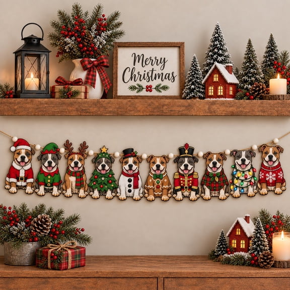 Garland American Staffordshire Terrier Christmas Outfits Wooden Mantel Hanging for Dog Lovers