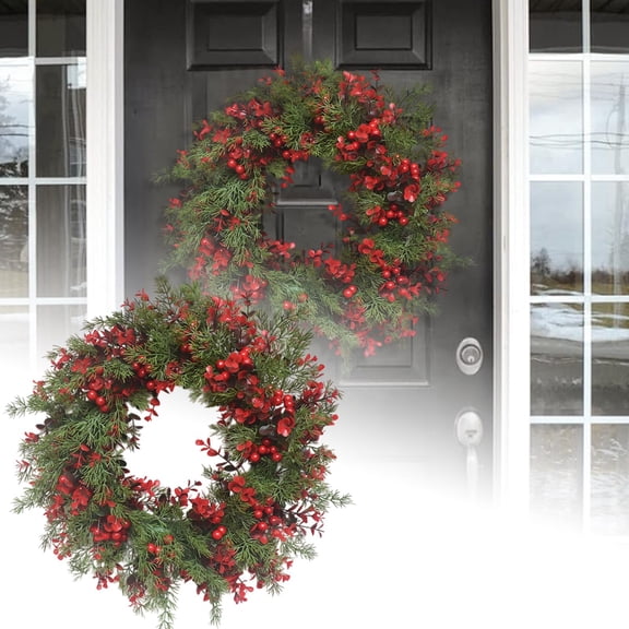 GarlandBerry Wreath Holly Berry Door With Green Leaves Festive Holiday For Front Door And Indoor Use