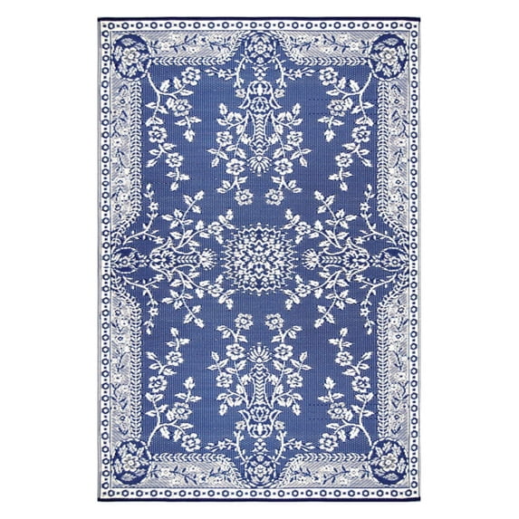 Garland Blue & White Outdoor Rug - Reversible Plastic Mat for Patio, Porch, Poolside, Mudroom, Camping, RV, Deck