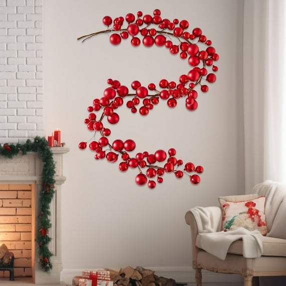 Garland Christmas Christmas Garland Christmas Garland Ornaments 6 Ft Christmas Garland Ornaments for Indoor Outdoor Home Decoration/ Christmas Door and Window Decoration Ball String Red