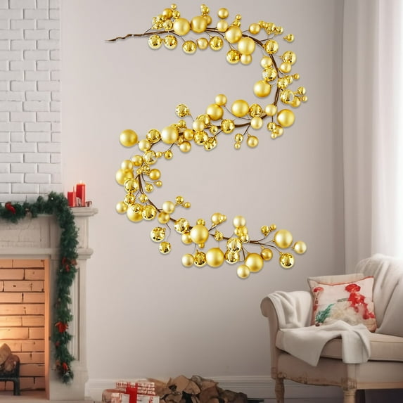 Garland Christmas Christmas Garland Christmas Garland Ornaments 6 Ft Christmas Garland Ornaments for Indoor Outdoor Home Decoration/ Christmas Door and Window Decoration Ball String Gold