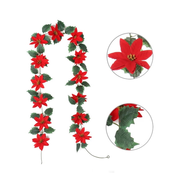 Garland for Christmas Decorations Christmas Red Berry Garland Flexible Artificial Red Berry Garland Poinsettia Christmas Decorations for Indoor Outdoor Holiday Window Fireplace Stairway Decorations
