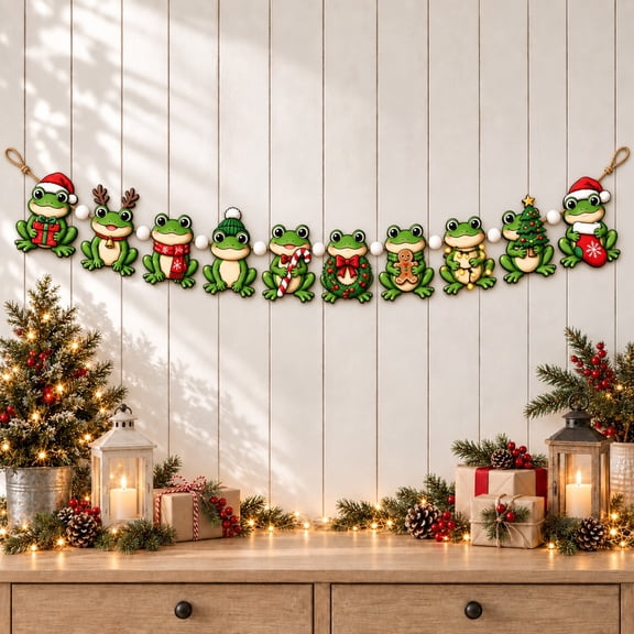 Garland, Christmas Frog Characters, Wood Hanging Decoration for Holiday Hosts