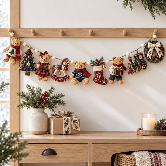 Garland Christmas Teddy Bear Toy Wooden Home Decor