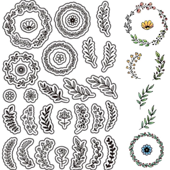 Garland Clear Stamps Flower Reusable Transparent Silicone Stamp Branch Wreath Seals Postmark for Journaling Card Making Decor DIY Scrapbooking Film Frame Photo Album Decorative white