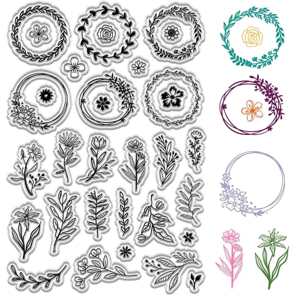 Garland Clear Stamps Leaf Flower Transparent Rubber Stamps Reusable Silicone Stamp Seals for Journaling Card Making DIY Scrapbooking Handmade Photo Album Notebook Decor for DIY