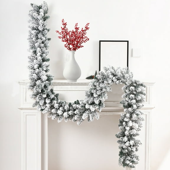 YZEGDCH 6 FT Snow Flocked Christmas Garland, Artificial Snow Flocked Christmas Decorations, Flexible PVC Garland for Mantel, Front Door, Window, Gifts for Women Men(Shipped by US)