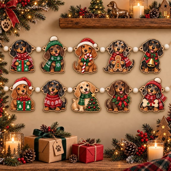 Garland Dachshund Christmas Wooden Mantel Decoration for Dog Lovers 2026