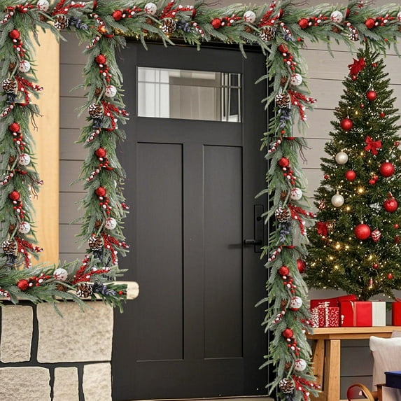 Garland Decor 1.8m Christmas Norfolk Rattan Green Soft Rubber Needle Rattan Indoor Outdoor Home Door Hanging Decoration Ornament