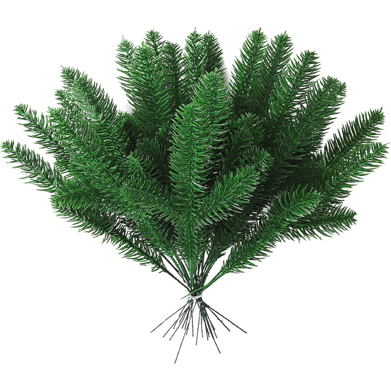 50-Piece Green Plastic Artificial Pine Branches for Outdoor Decoration
