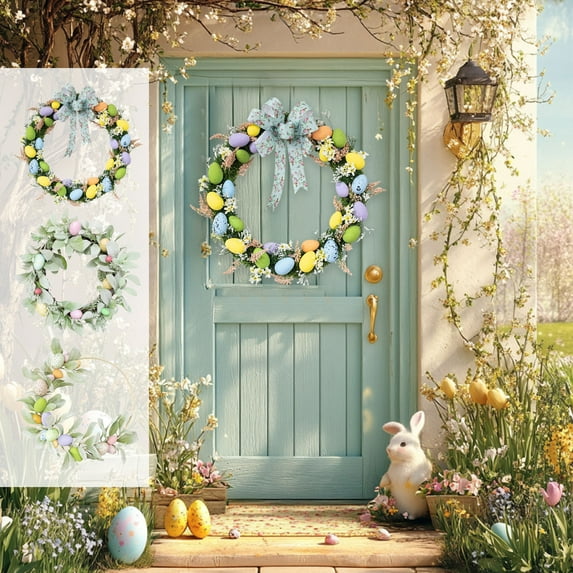 Garland Decor Easter Front Door Wreath With Colored Egg Spring Assorted Tree Decorations Colorful Indoor Outdoor Home Decor Patio Porch