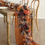 5.9FT Orange Artificial Flower Garland with Eucalyptus and Rose Flowers Fall Wedding Halloween Home Decorations