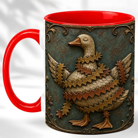 Garland Goose Coffee Mug, Rustic Bird Mug, Ceramic 11 oz