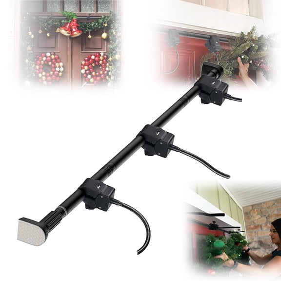 Garland Hanger for Front Double Door, Adjustable Heavy Duty Christmas Wreath Holder, No Drill No Screw Decor Hook for Garlands String Lights, Fits 32-81in Door Width (L Size)