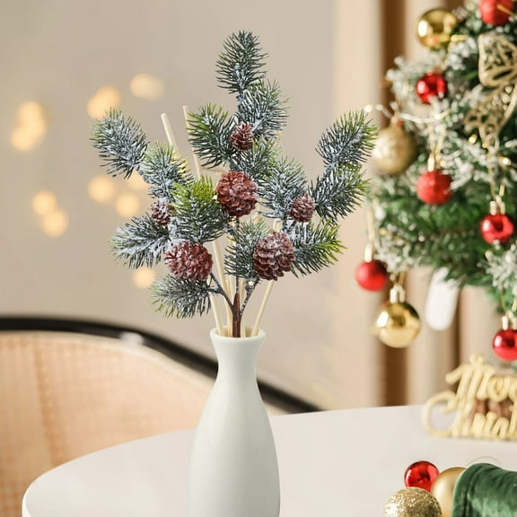 Garland For Mantle,Snowy Artificial Cypress Pine Needles Branches Fake Frosted Pine Picks Greenery Christmas Tree Sprays with Pinecones Stems for Holiday Seasonal Arrangement White Winter Décor (C)