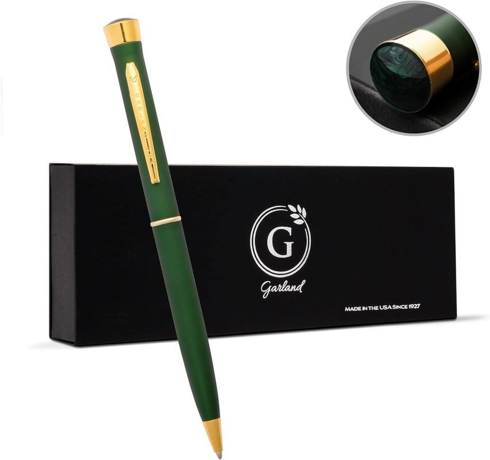 Garland Metal Luxury Slim Pen, Made in USA, Fine Gloss Finish with 24k Gold Trim For Executive Desk, Graduation, Groomsmen Gifts, Professional Men & Women, Keepsake Gift Box, Refillable- Green/Gold