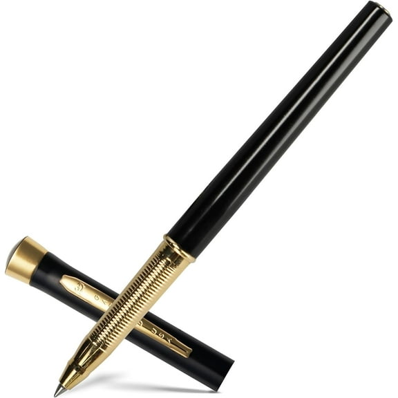 Garland Metal Rollerball Pen Slim- Made in USA- Black With Gold Finish- Gift for Executive, Client, Graduate, Classy Gift Box, Refillable