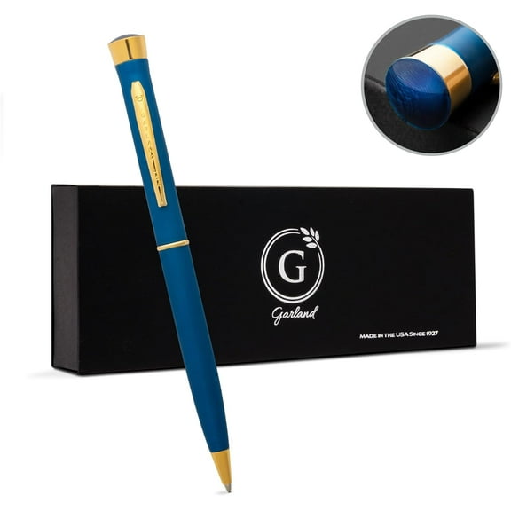 Garland Metal Slim Pen, Made in USA, Fine Gloss Finish with 24k Gold Trim For Executive Desk, Graduation, Groomsmen Gifts, Professional Men & Women, Keepsake Gift Box, Refillable- Blue/Gold