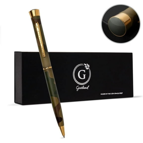 Garland Metal Twist Pen– Made in USA- Camo Design with 24k Gold Finish, Gift for Executive, Client, Graduate, Professional Look, Classy Gift Box, Refillable