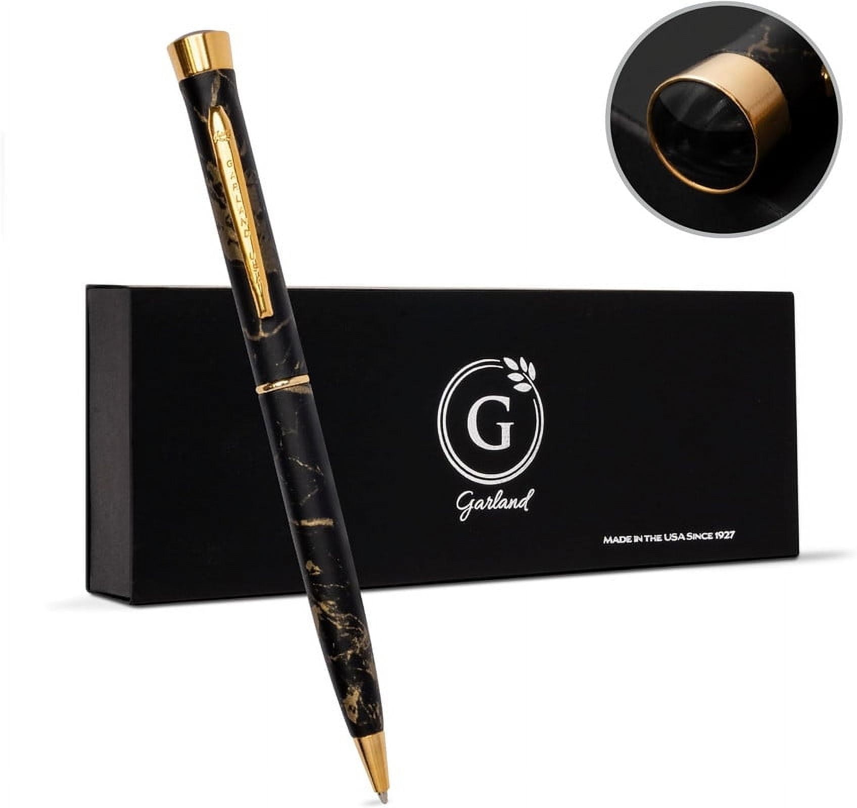 Garland Metal Twist Pen– Made in USA- Marble Design with 24k Gold Finish, Gift for Executive, Client, Graduate, Professional Look, Classy Gift Box, Refillable