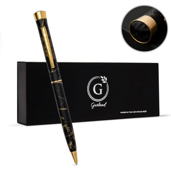 Garland Metal Twist Pen– Made in USA- Marble Design with 24k Gold Finish, Gift for Executive, Client, Graduate, Professional Look, Classy Gift Box, Refillable