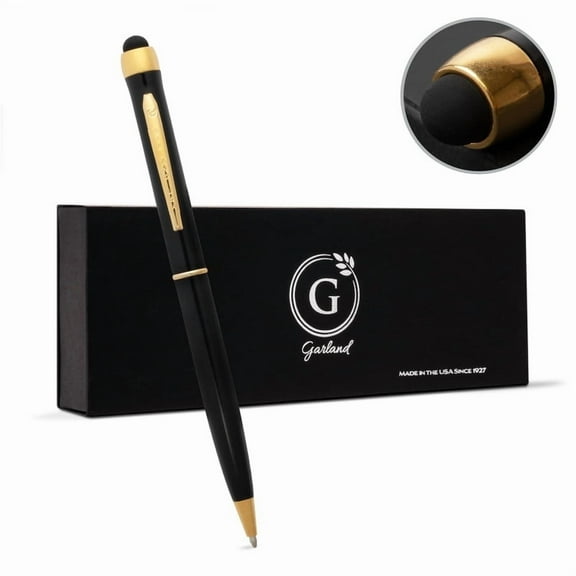 Garland Metal Twist Pen & Stylus – Made in USA- 2-In-1 Dual-Function – Classic Color Pen for Digital Devices – Phones, Tablet, Any Touch Screen, for Executive, Graduate, Refillable - Black/Gold