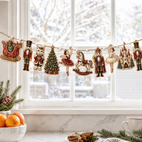 Garland Nutcracker Ballerina Wooden Mantel Decor for Christmas