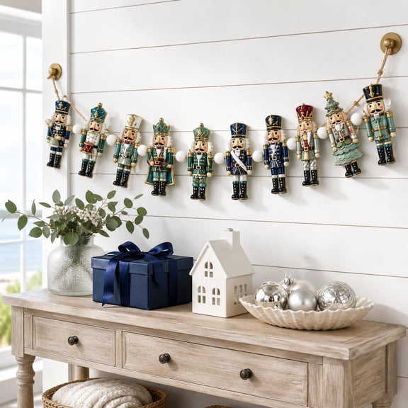 Garland Nutcracker Christmas Wooden Mantel and Fireplace Decor for Holiday Home