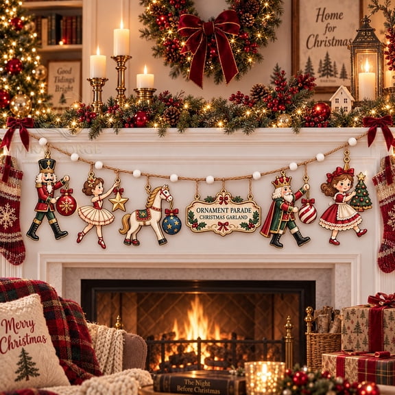Garland Ornament Christmas Parade Wooden Mantel Hanging for Holiday Decorating