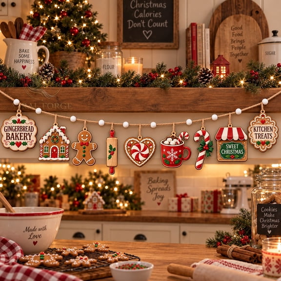 Garland Ornament, Gingerbread Bakery Wooden Kitchen Mantel Christmas Decor Gift