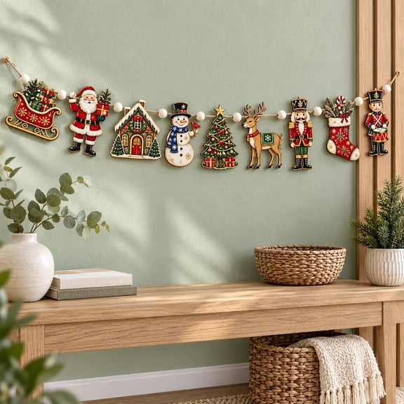 Garland Ornaments, Santa Snowman Reindeer Nutcracker Mantel Decor for Christmas