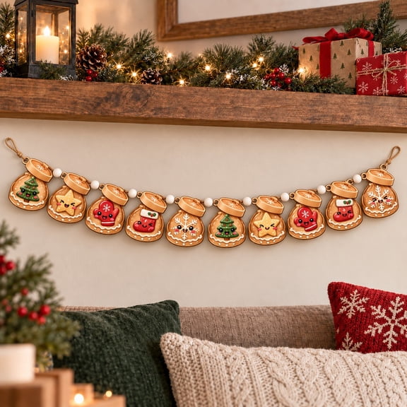 Garland Personalized Christmas Dumplings, Wooden Mantel Decoration for Holiday Hosts