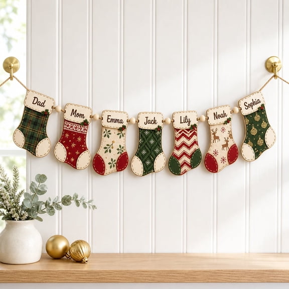 Garland Personalized Christmas Stocking Wooden Mantel Banner Holiday Decor