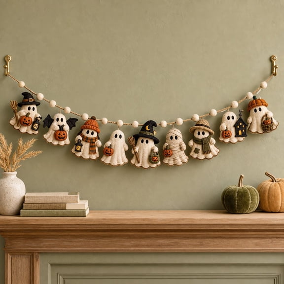 Garland Personalized Halloween Ghost and Pumpkin Wooden Mantel Wall Hanging Fall Decor