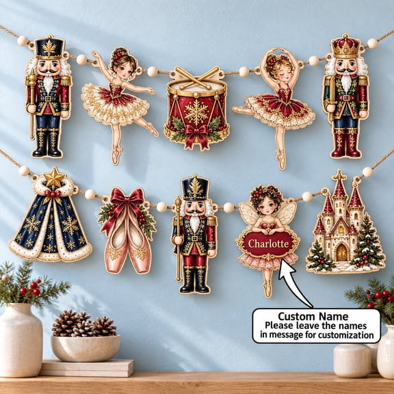 Garland, Personalized Nutcracker Ballerina, Wooden Mantel Decor for Holiday