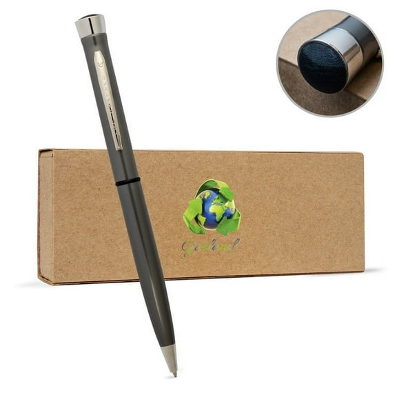 Garland Recycled Metal Twist Pen- Made in USA- Eco-Friendly Pen for Executive Desk, Gifts, Professional, Post-Consumer Recycled Metal With Recycled Gift Box, Refillable- Black & Chrome