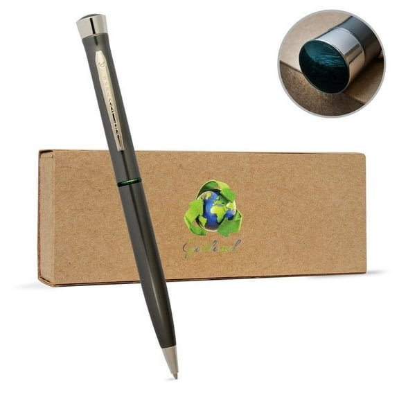 Garland Recycled Metal Twist Pen- Made in USA- Eco-Friendly Pen for Executive Desk Gifts, Professional, Post-Consumer Recycled Metal With Recycled Gift Box, Refillable- Green & Chrome