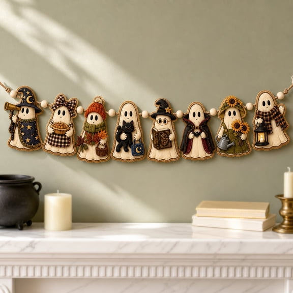 Garland Retro Spooky Halloween Ghost Wooden Door Mantel Porch Decor for Farmhouse
