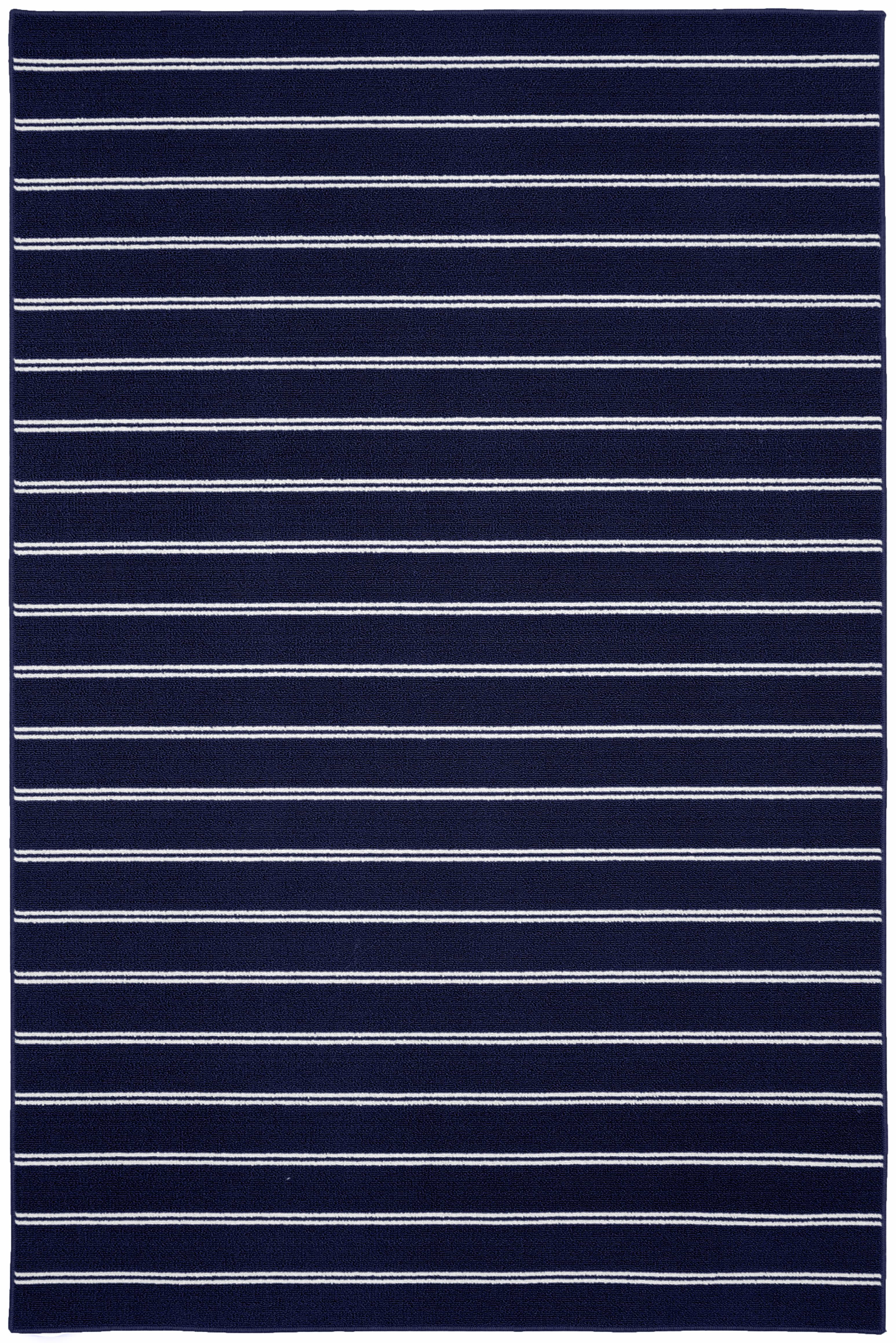 Avery 5' x 7' Blue Tufted Synthetic Stripe Area Rug