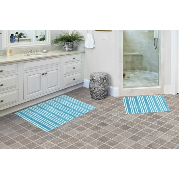Garland Rug Baha Mar Washable Bath Rug Set, 2 Piece Set (17"x24" Bath Rug, & 21"x34" Bath Rug) Blue Bird